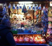 Candy and gingerbread booth at the Christmas market in Old Town Square, Prague, December 2013